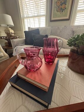 Handblown Cranberry Glass Pitcher / Creamer Set - Decorative Home Accent